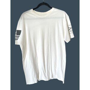 Grunt Style Mens White Short Sleeve T-Shirt With Patriotic Flag Design Size L